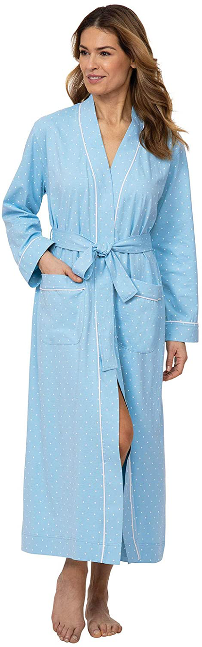 Pajamagram Long Women'S Cotton Robes - Soft Robe Womens Apparel & Accessories > Clothing > Sleepwear & Loungewear > Robes PajamaGram Light Blue - Pin Dot X-Large 
