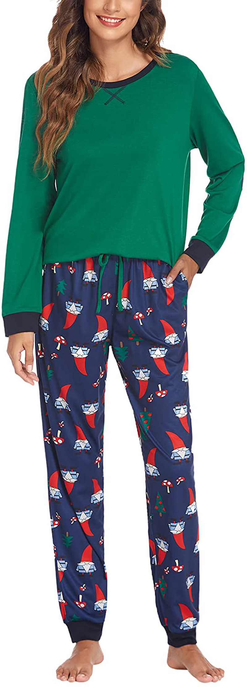 Ekouaer Women's Pajamas Sets Long Sleeve with Plaid Pants Soft Sleepwear O Neck 2 Piece Pjs Joggers Loung Set with Pockets Apparel & Accessories > Clothing > Sleepwear & Loungewear > Pajamas Ekouaer Pat24 Small 