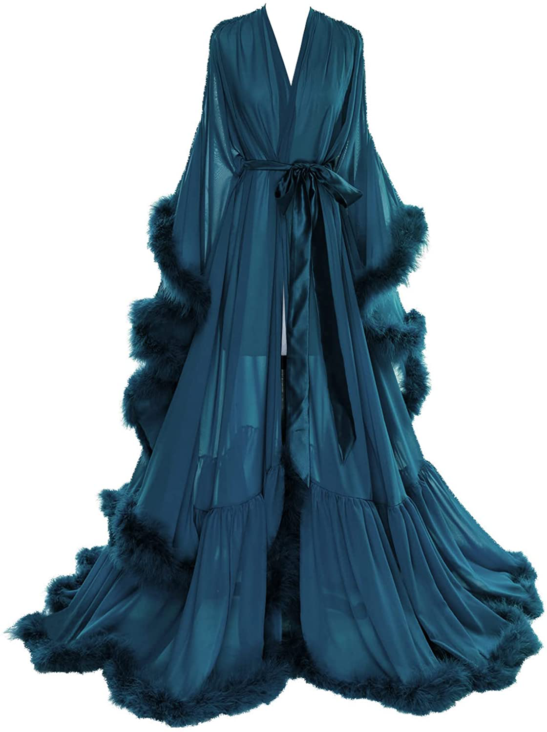 Molisa Women'S Sexy Feather Bridal Robe Long Wedding Scarf Illusion Bathrobe Sleepwear Lingerie Robe Nightgown Apparel & Accessories > Clothing > Sleepwear & Loungewear > Robes Molisa   