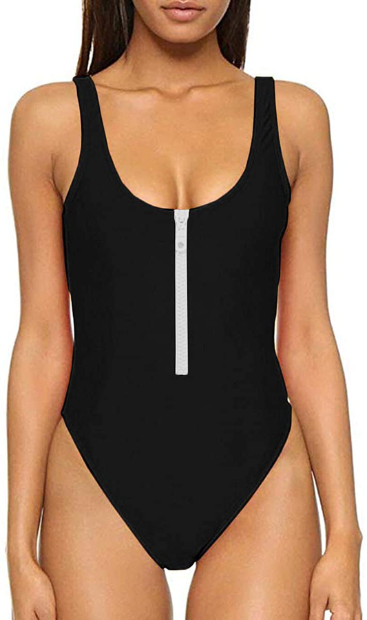 CHYRII Women Sexy Zipper Front Low Back High Cut One Piece Swimsuit Bathing Suit Apparel & Accessories > Clothing > Swimwear Kylie Max   