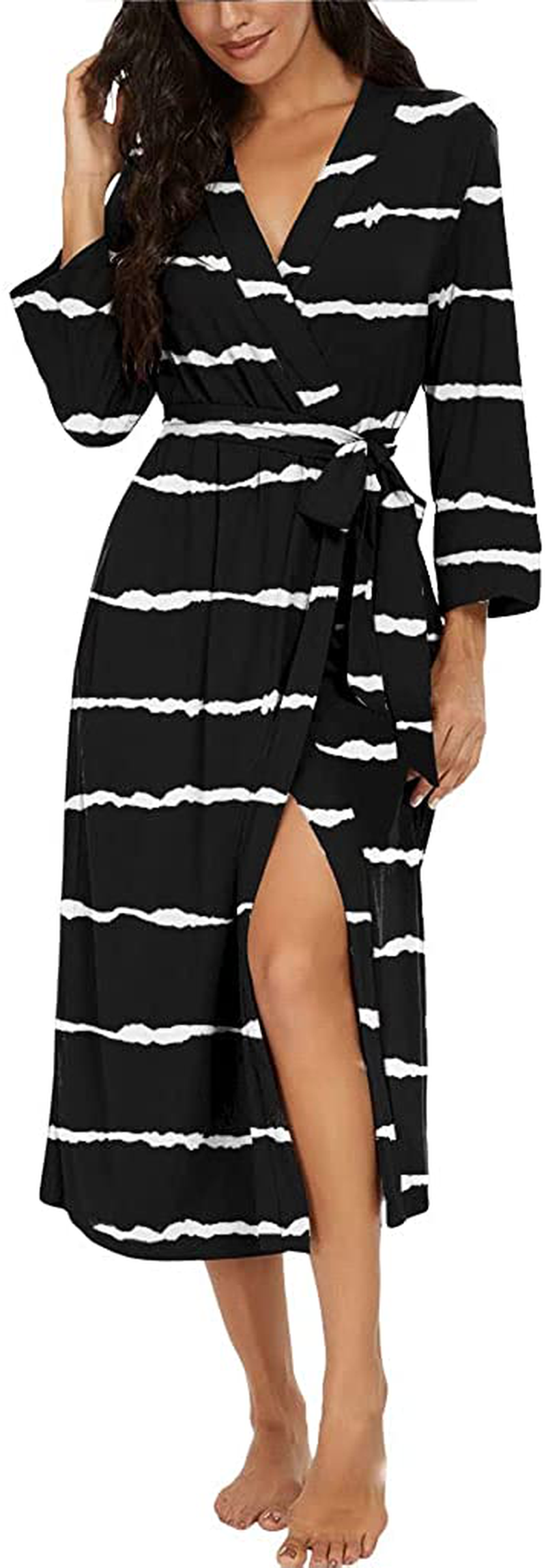 VINTATRE Women Kimono Robes Long Knit Bathrobe Lightweight Soft Knit Sleepwear V-Neck Casual Ladies Loungewear Apparel & Accessories > Clothing > Sleepwear & Loungewear > Robes VINTATRE   