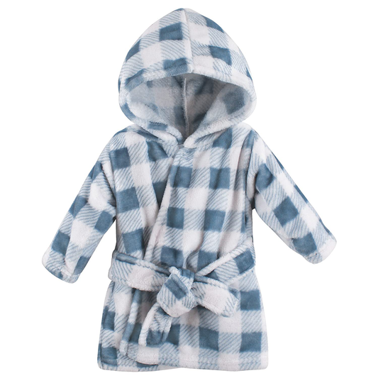 Hudson Baby Unisex Baby Plush Animal Face Bathrobe, Blue Plaid, 0-9 Months Apparel & Accessories > Clothing > Sleepwear & Loungewear > Robes Kylie Max   