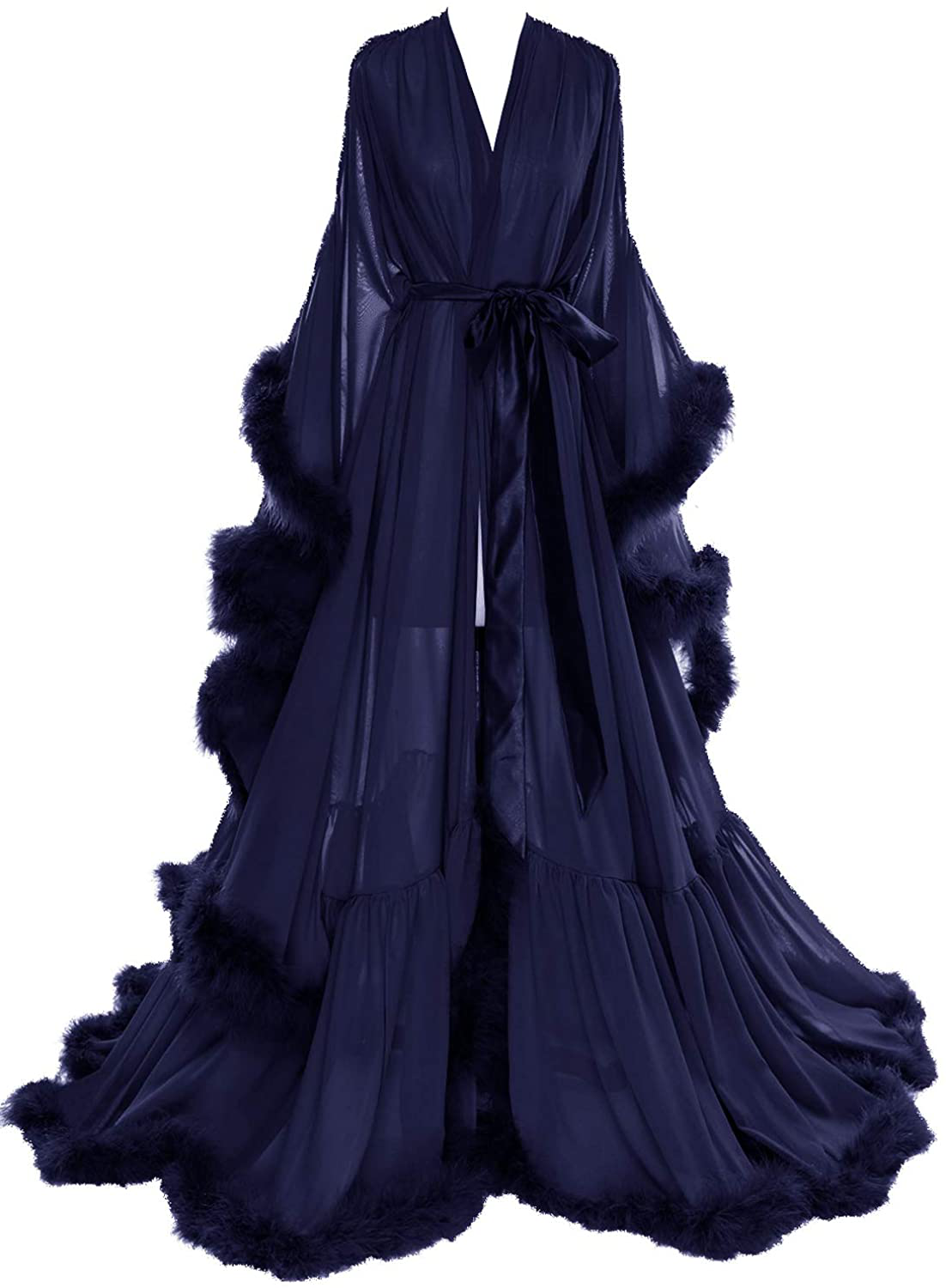 Molisa Women'S Sexy Feather Bridal Robe Long Wedding Scarf Illusion Bathrobe Sleepwear Lingerie Robe Nightgown Apparel & Accessories > Clothing > Sleepwear & Loungewear > Robes Molisa   