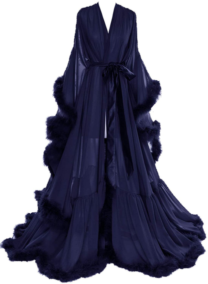 Molisa Women'S Sexy Feather Bridal Robe Long Wedding Scarf Illusion Bathrobe Sleepwear Lingerie Robe Nightgown Apparel & Accessories > Clothing > Sleepwear & Loungewear > Robes Molisa   