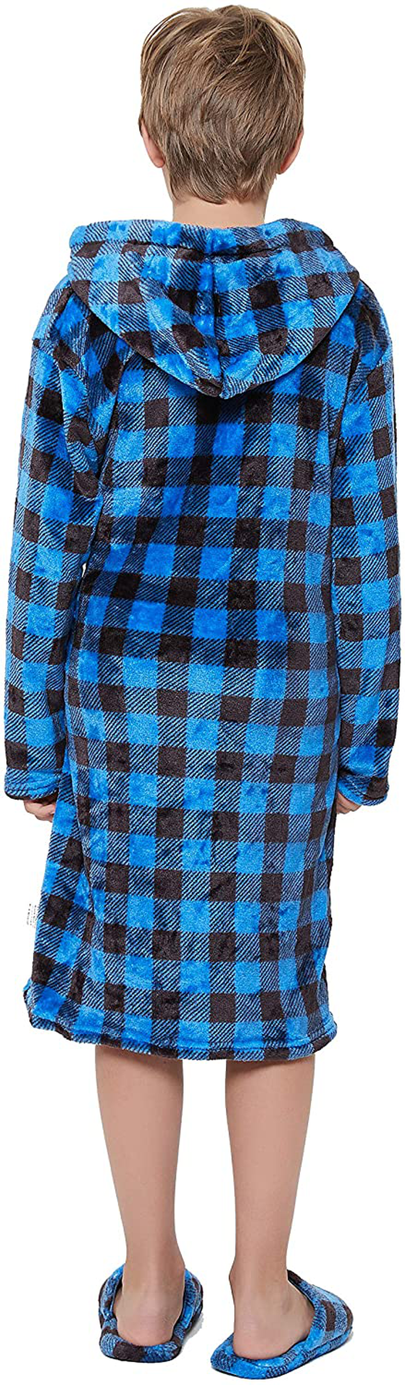 Kids Soft Plush Hooded Bathrobe Matching Slippers,Spa Robe Hooded Flannel Pajamas Sleepwear for Boys Girls Apparel & Accessories > Clothing > Sleepwear & Loungewear > Robes Kylie Max   