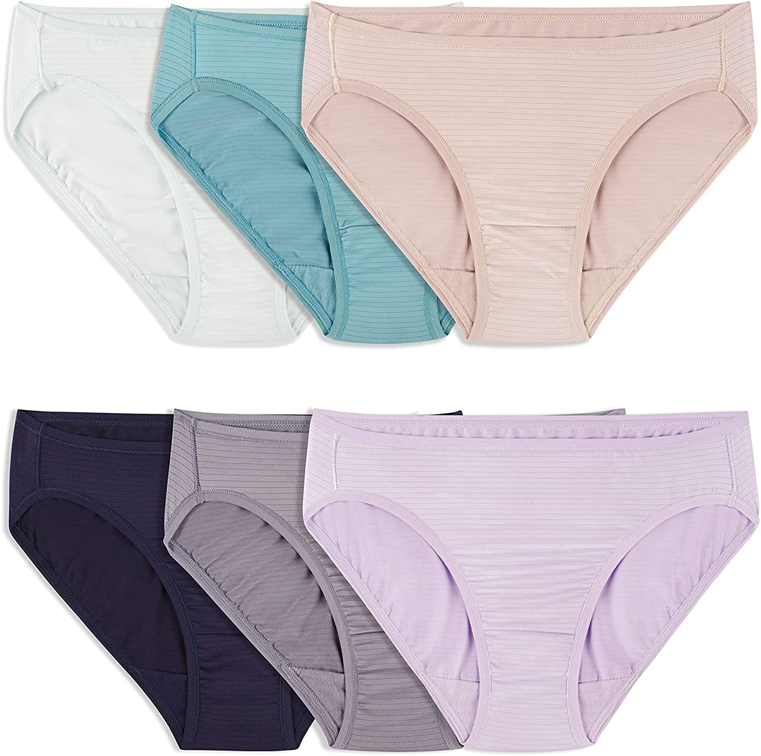 Fruit of the Loom Women'S Breathable Underwear (Regular & plus Size) Apparel & Accessories > Clothing > Underwear & Socks > Underwear Fruit of the Loom Bikini - Cooling Stripes - 6 Pack Assorted Colors Regular 6
