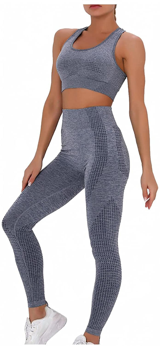 Burband Womens Ribbed Seamless Yoga Outfits 2 Piece Tracksuits Sports Bra Seamless Leggings Yoga Gym Workout Set Activewear Apparel & Accessories > Clothing > Underwear & Socks > Shapewear Burband   