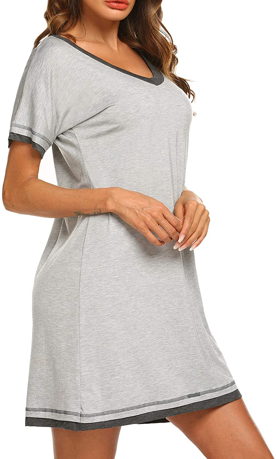 Ekouaer Nightgowns for Womens Short Sleeve Nightdress V Neck Nightshirt Comfy Sleep Shirt S-XXL Apparel & Accessories > Clothing > Sleepwear & Loungewear > Nightgowns Kylie Max   