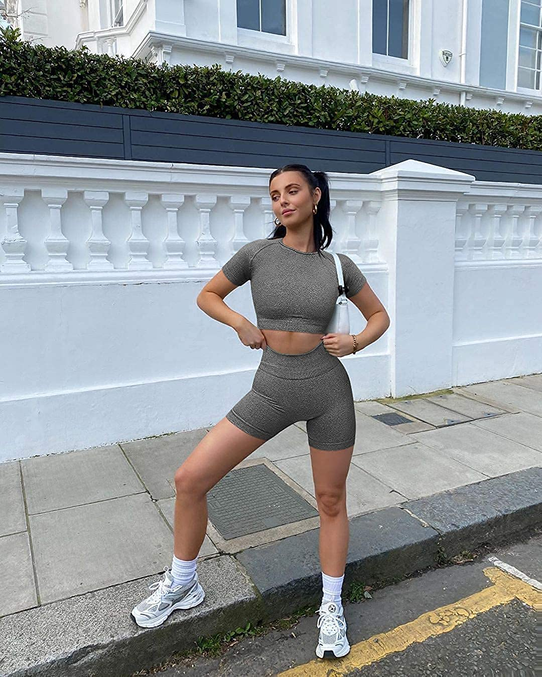 OYS Women'S Yoga 2 Piece Outfits Workout Running Crop Top Seamless High Waist Sports Shorts Sets Apparel & Accessories > Clothing > Underwear & Socks > Lingerie OYS   