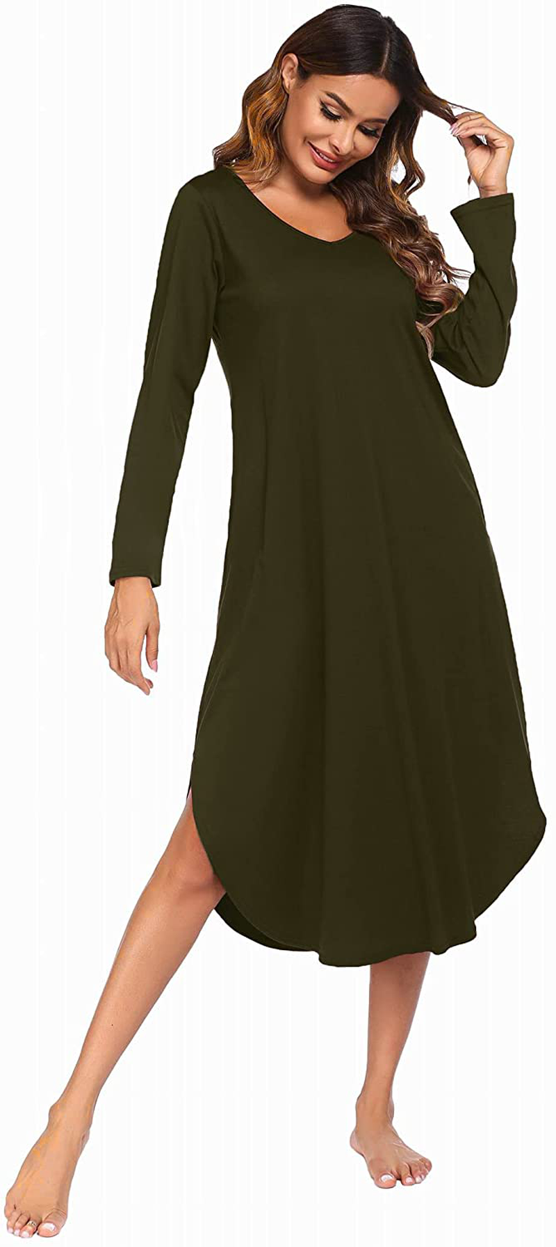 Ekouaer Nightgowns Womens V Neck Nightshirts Long Sleeve Sleepwear plus Size Night Wear S-XXL Apparel & Accessories > Clothing > Sleepwear & Loungewear > Nightgowns Kylie Max   