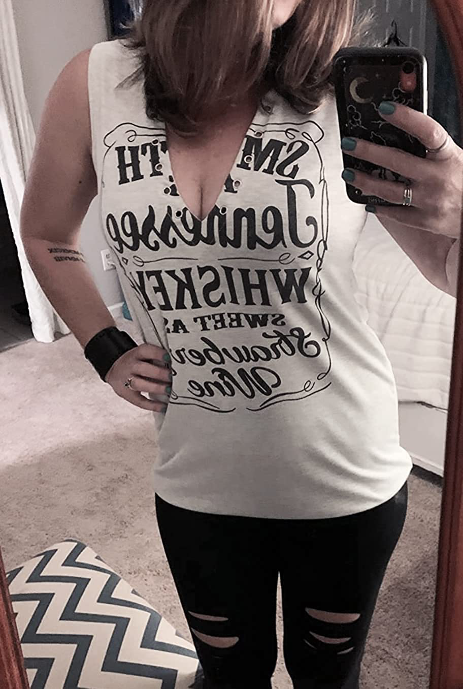 Smooth as Tennessee Whiskey Sweet as Strawberry Wine Shirt Ring Hole Sleeveless V-Neck Tank Top Womens Country Music Tee Apparel & Accessories > Clothing > Activewear Kylie Max   
