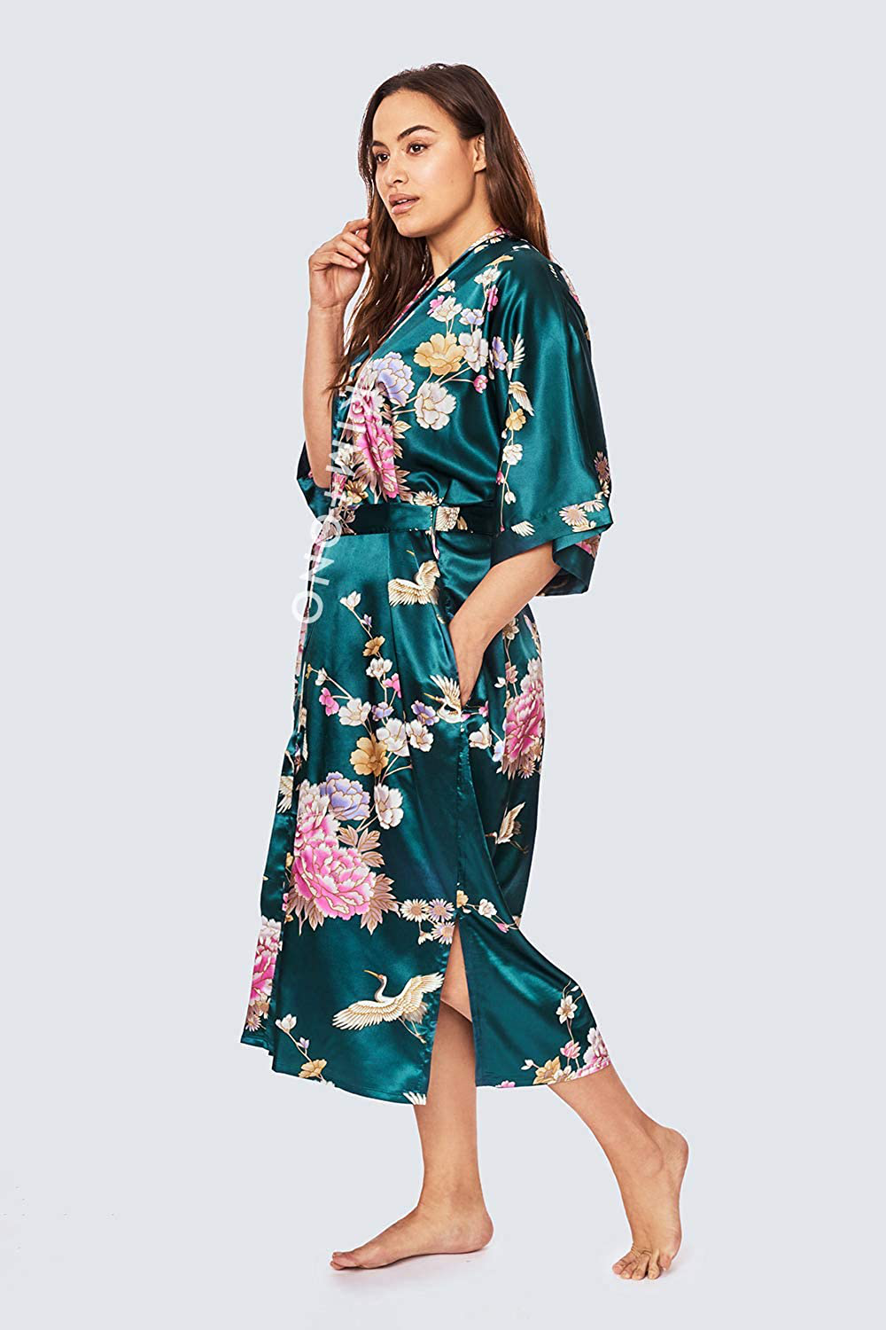 KIM+ONO plus Size Women'S Satin Kimono Robe Long - Floral Apparel & Accessories > Clothing > Sleepwear & Loungewear > Robes KIM+ONO   