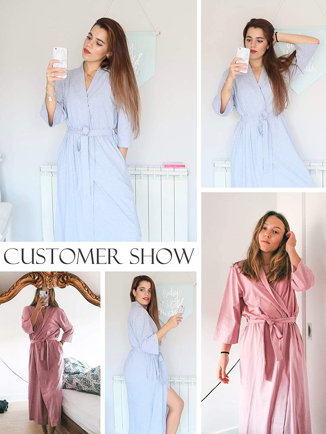 SIORO Women Cotton Kimono Robe Lightweight Robes Summer Fall Long Knit Bathrobe Soft Gowns Sleepwear Ladies Nightwear XS-3XL Apparel & Accessories > Clothing > Sleepwear & Loungewear > Robes KYLIE MAX   