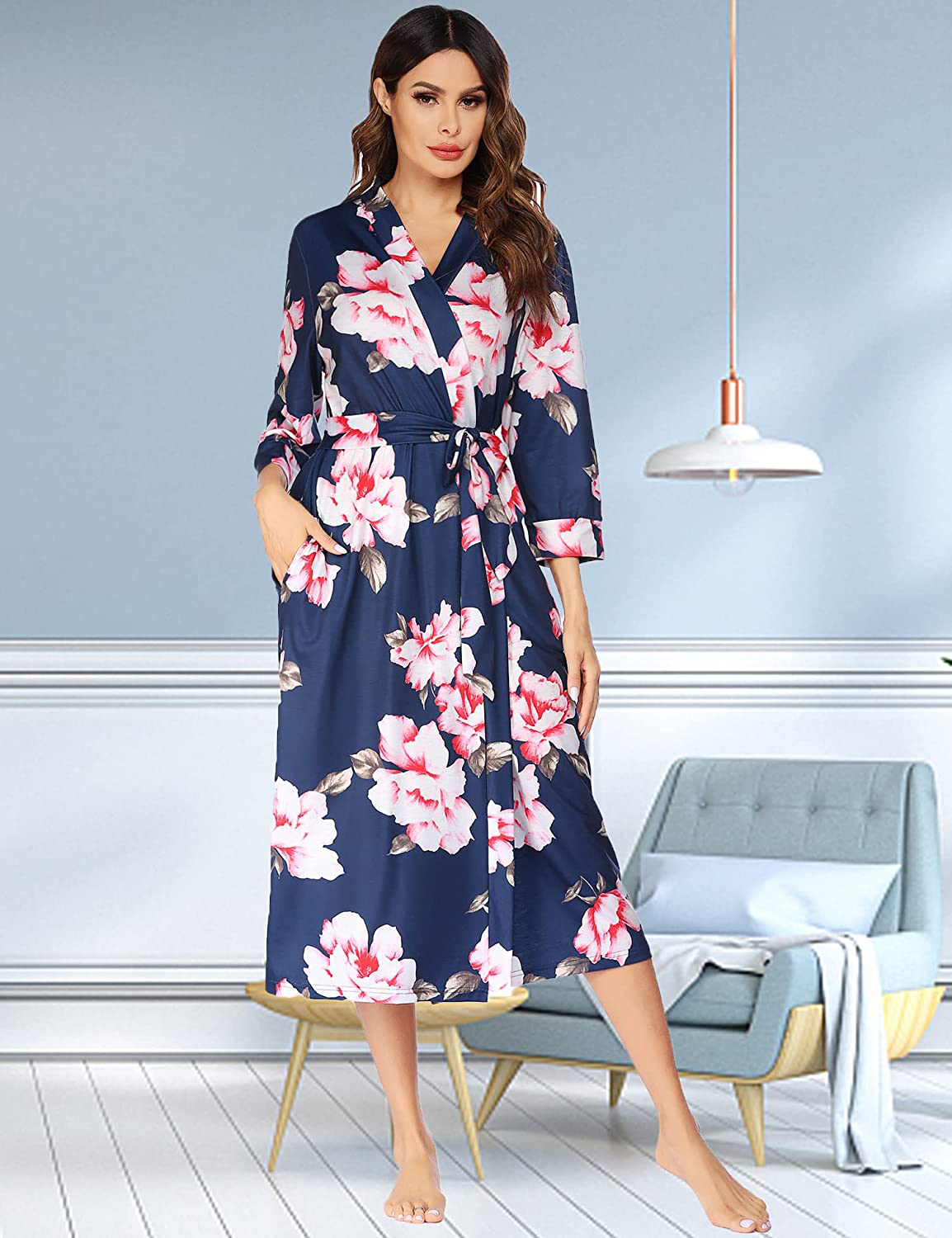 MAXMODA Women Kimono Robes Long Knit Bathrobe Soft Robe Casual Ladies Loungewear S-3XL Apparel & Accessories > Clothing > Sleepwear & Loungewear > Robes Kylie Max   