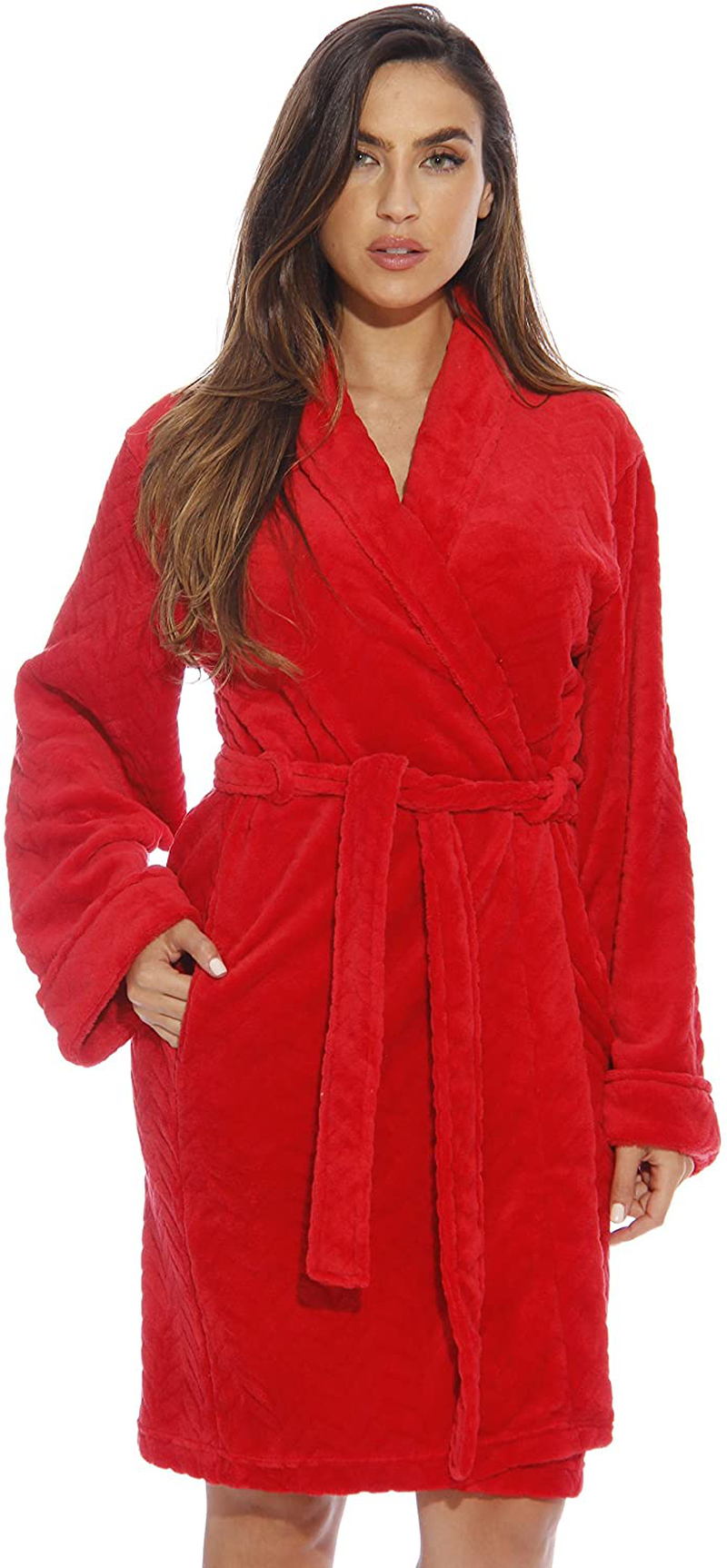 Just Love Kimono Robe Velour Chevron Texture Bath Robes for Women Apparel & Accessories > Clothing > Sleepwear & Loungewear > Robes Just Love Red 1X 