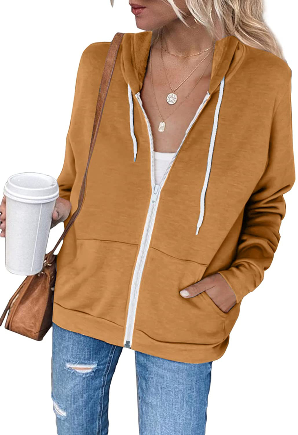 Dokotoo Women'S Full Zip up Hoodie Long Sleeve Hooded Sweatshirts Pockets Jacket Coat for Women Apparel & Accessories > Clothing > Activewear Kylie Max   