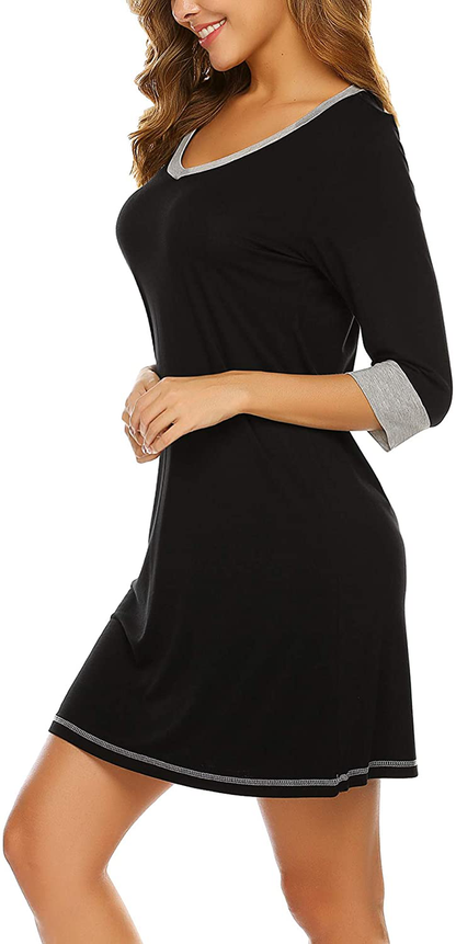 Ekouear Sleepshirts Womens Nightgowns Soft Sleepwear 3/4 Sleeve Night Shirts V Neck Sleep Dress Loose Nighties Apparel & Accessories > Clothing > Sleepwear & Loungewear > Nightgowns Kylie Max   