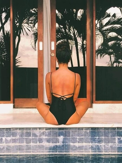 SOLY HUX Women'S Plunge Neck Cross Back High Cut One Piece Bathing Suits Swimsuit Apparel & Accessories > Clothing > Swimwear Kylie Max   