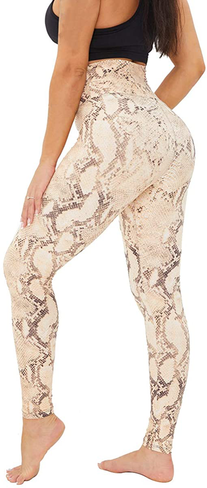 Gayhay High Waisted Leggings for Women - Soft Opaque Slim Tummy Control Printed Pants for Running Cycling Yoga Apparel & Accessories > Clothing > Activewear GAYHAY Beige Snake Print Small-Medium 