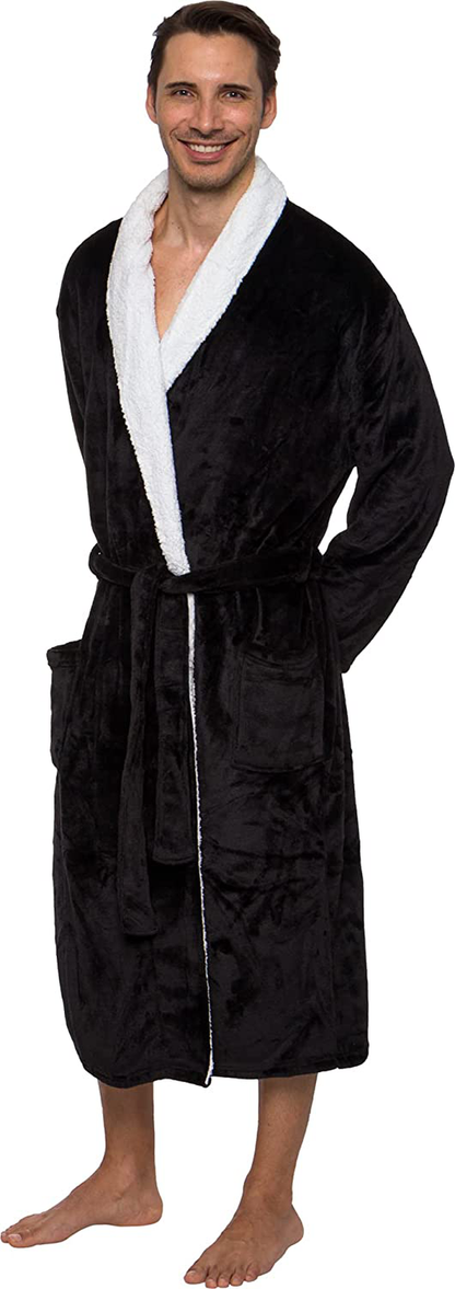 Ross Michaels Mens Robe Plush Sherpa Trim Fleece Bathrobe with Shawl Collar Mid Apparel & Accessories > Clothing > Sleepwear & Loungewear > Robes Kylie Max   