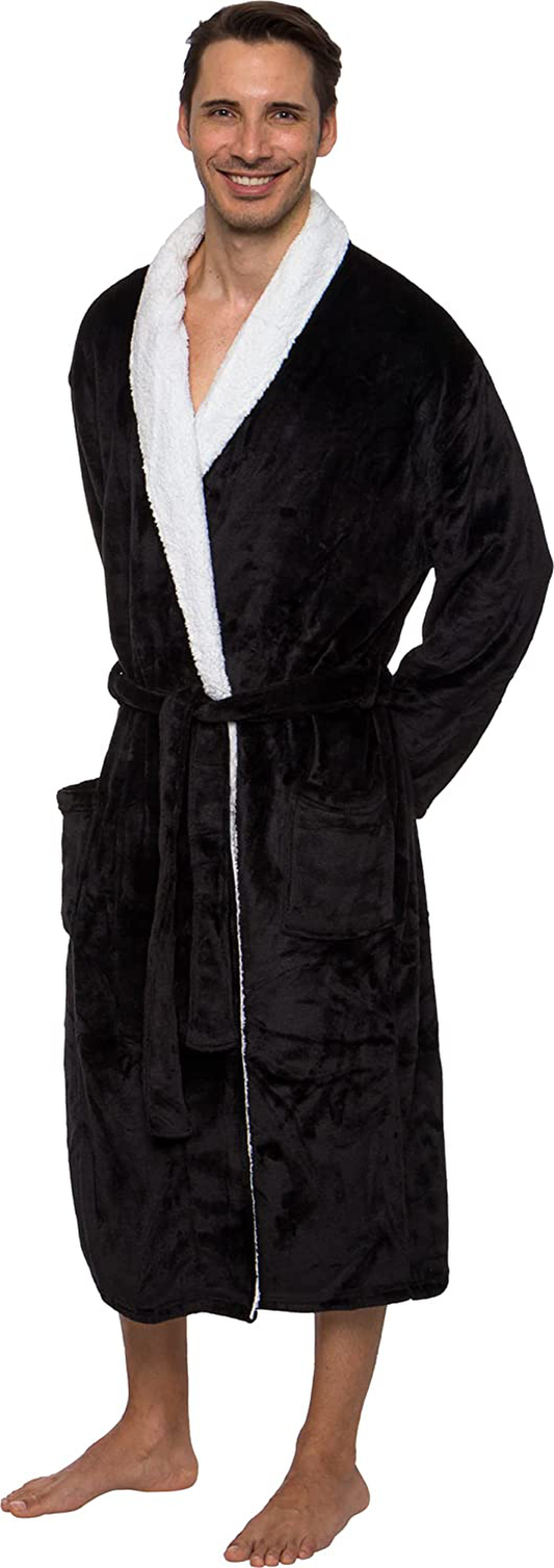 Ross Michaels Mens Robe Plush Sherpa Trim Fleece Bathrobe with Shawl Collar Mid Apparel & Accessories > Clothing > Sleepwear & Loungewear > Robes Kylie Max   