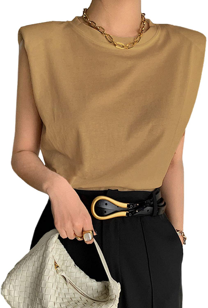 Meladyan Women’S Solid Cotton Padded Shoulder Sleeveless Tee Vest Crew Neck Loose Tank Tops Apparel & Accessories > Clothing > Activewear Kylie Max   