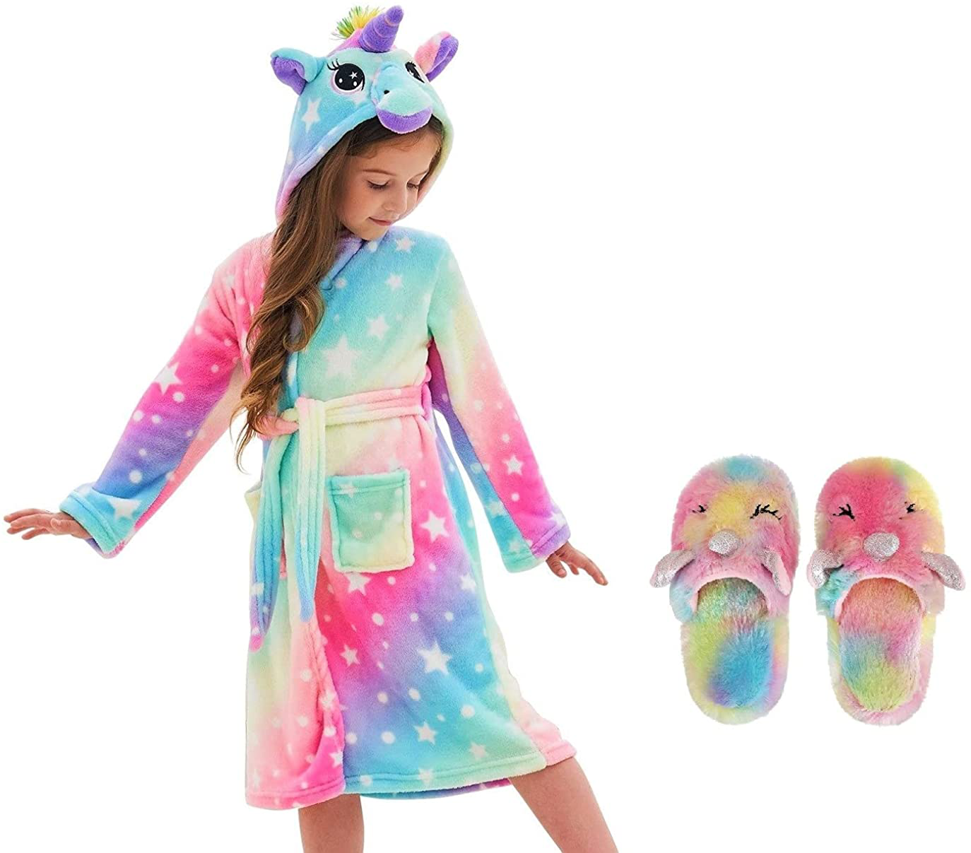 CHETOSHO Soft Hooded Robe with Matching Slippers for Girls Apparel & Accessories > Clothing > Sleepwear & Loungewear > Robes Kylie Max   