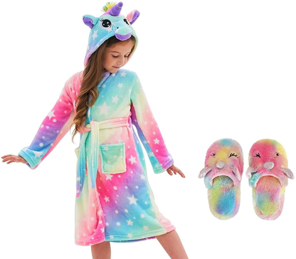 CHETOSHO Soft Hooded Robe with Matching Slippers for Girls Apparel & Accessories > Clothing > Sleepwear & Loungewear > Robes Kylie Max   