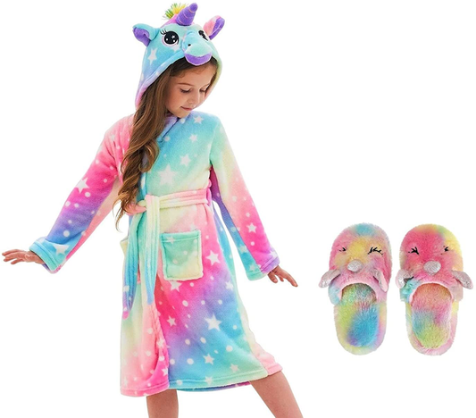 CHETOSHO Soft Hooded Robe with Matching Slippers for Girls Apparel & Accessories > Clothing > Sleepwear & Loungewear > Robes Kylie Max   