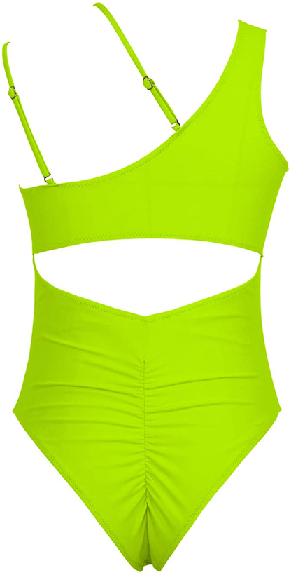 QINSEN Womens One Shoulder Cutout Ruched Back High Cut Monokini One Piece Swimsuit Apparel & Accessories > Clothing > Swimwear Kylie Max   
