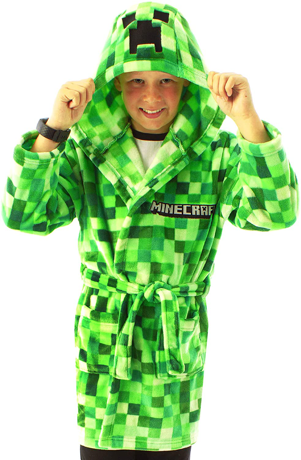 Minecraft Dressing Gown Pixelated Creeper Gamer Gift Boys Bathrobe Apparel & Accessories > Clothing > Sleepwear & Loungewear > Robes Kylie Max   