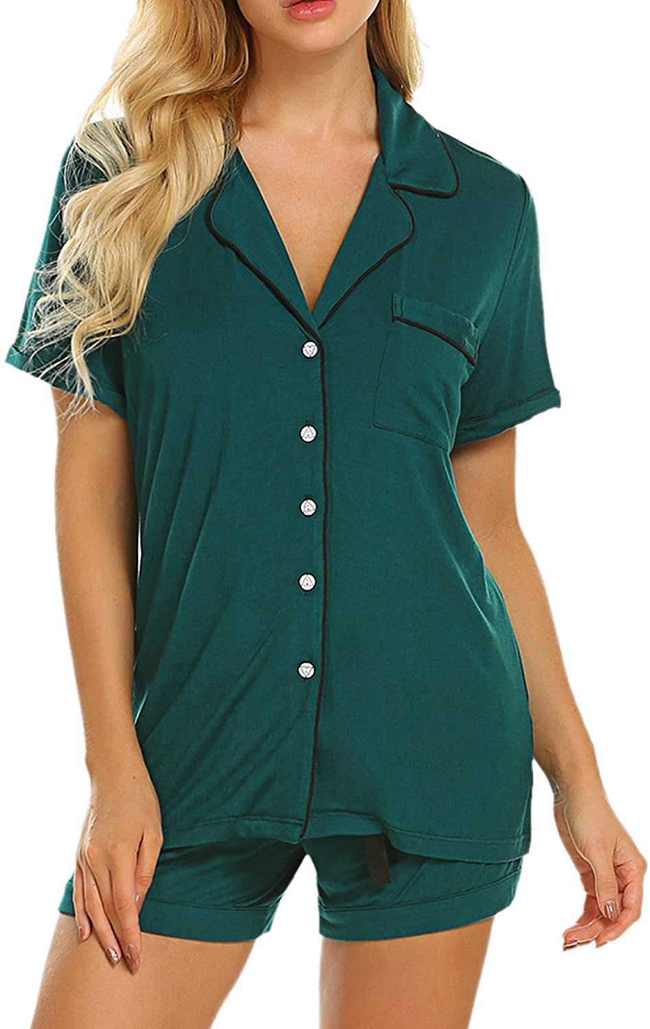 Ekouaer Pajamas Women Short Sleeve Sleepwear Button down Loungewear Soft Summer Pjs Shorts Set Apparel & Accessories > Clothing > Sleepwear & Loungewear Kylie Max   
