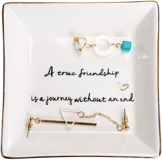 HOME SMILE Friends Gifts for Her Ring Trinket Dish-A True Friendship is a Journey Without an end-Birthday Gifts for Friends Female Arts & Entertainment > Party & Celebration > Gift Giving HOME SMILE Friend  
