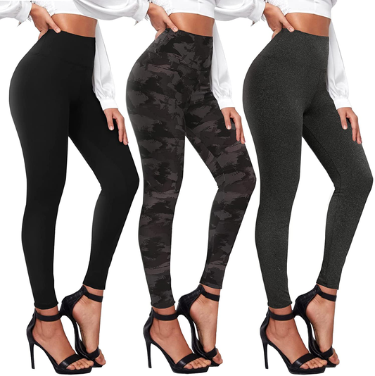 TNNZEET 3 Pack High Waisted Leggings for Women - Buttery Soft Workout Running Yoga Pants Apparel & Accessories > Clothing > Activewear TNNZEET Black/ Black Printed/ Dark Grey Heather Small-Medium 