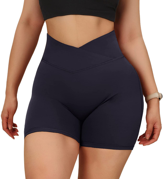 MOOSLOVER Women V Cross Waist Workout Shorts Butt Lifting High Waisted Biker Shorts Apparel & Accessories > Clothing > Shorts Kylie Max   