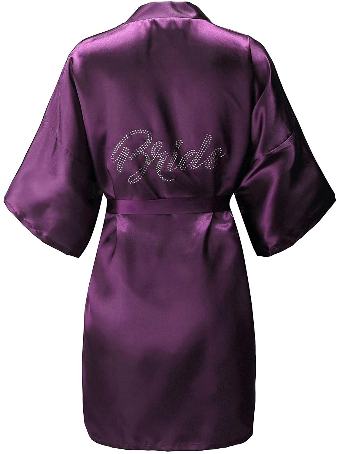EPLAZA Women'S One Size Silver Rhinestones Bride Bridesmaid Short Satin Robes for Wedding Party Getting Ready Apparel & Accessories > Clothing > Sleepwear & Loungewear > Robes Kylie Max   
