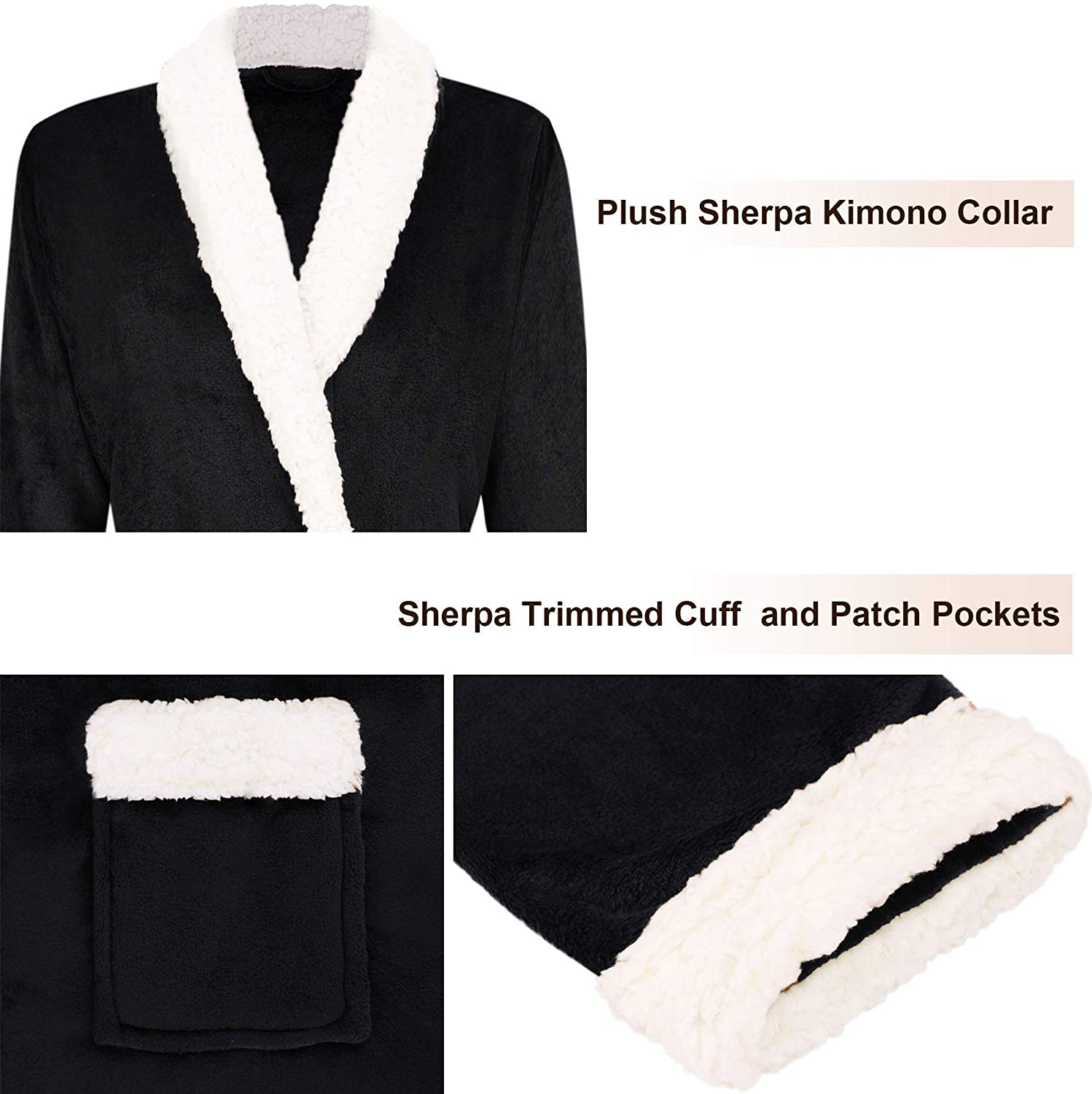 Burklett Luxury Sherpa Trim Fleece Long Bath Robe with Pocket Apparel & Accessories > Clothing > Sleepwear & Loungewear > Robes Kylie Max   