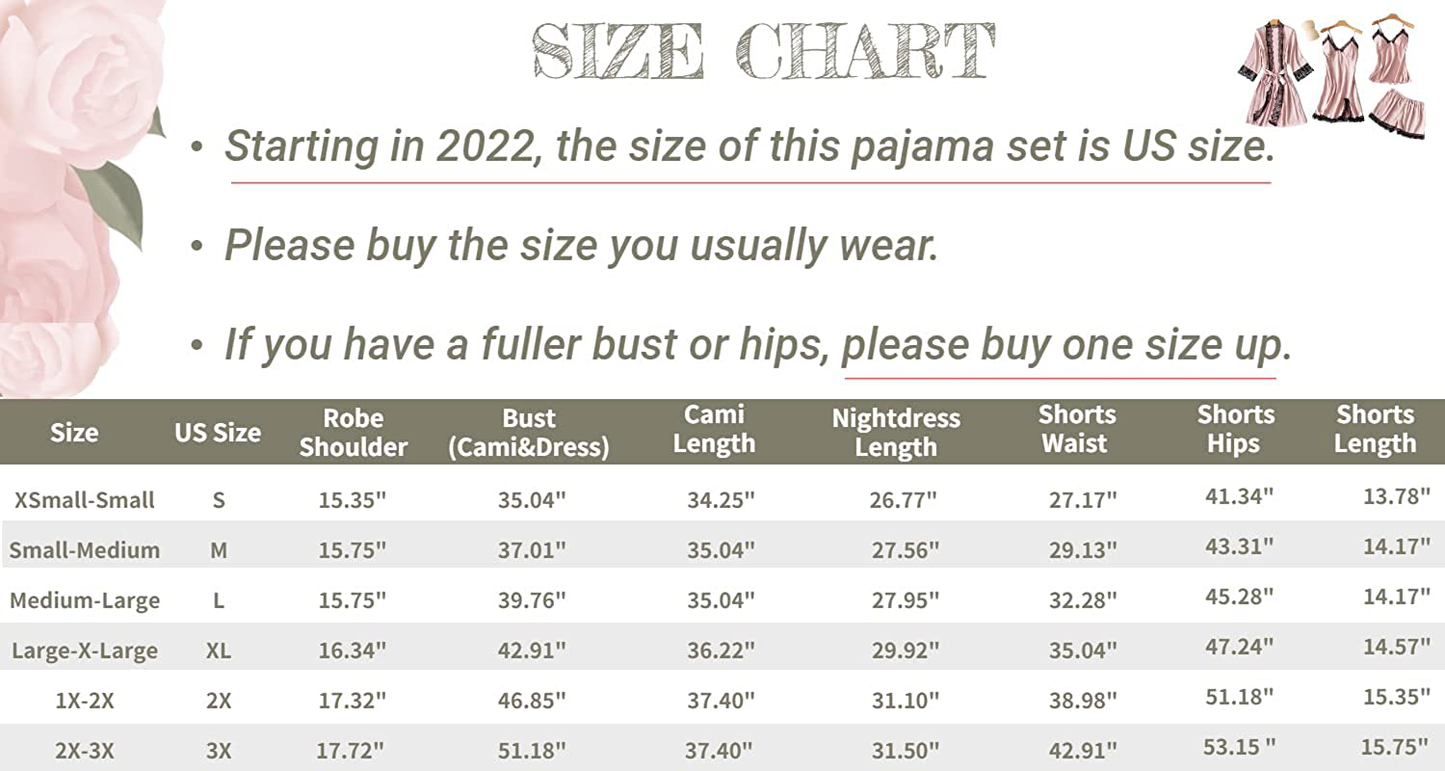SAPJON Women'S 4Pcs Silk Satin Pajama Set Cami Top Nightgown Lace Sleepwear Robe Sets Sexy Nightdress with Chest Pads Apparel & Accessories > Clothing > Sleepwear & Loungewear Kylie Max   