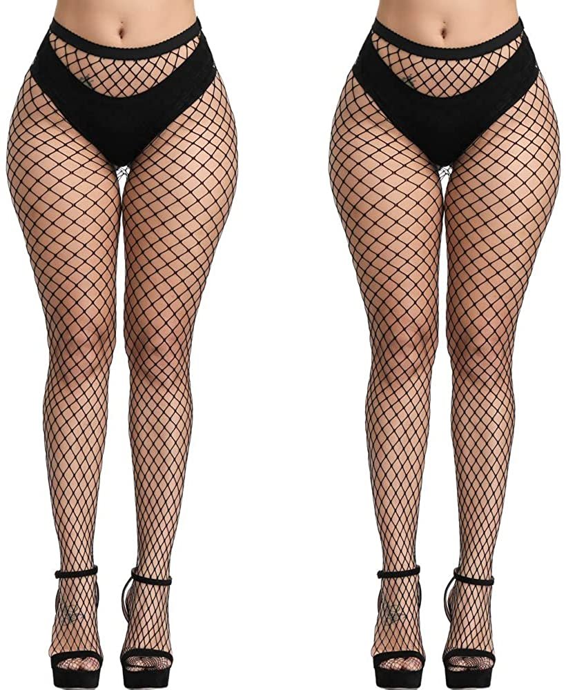 PERAMBRY Women'S Fishnet Tights High Waist Fishnet Tights Black Fishnet Stockings Mesh Fishnet Apparel & Accessories > Clothing > Underwear & Socks > Shapewear PERAMBRY Black 2 Packs -2 L Hole  