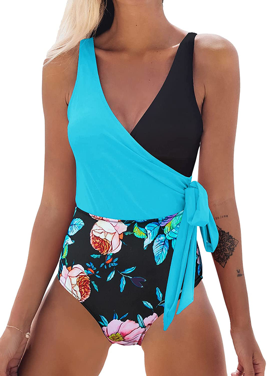 CUPSHE Women'S One Piece Swimsuit Wrap Color Block Tie Side Bathing Suit Apparel & Accessories > Clothing > Swimwear Kylie Max   