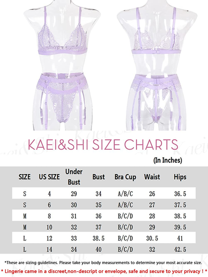 Kaei&Shi Floral Lace Sheer,Triangle Bralette,High Cut G-String,Garter Lingerie for Women Apparel & Accessories > Clothing > Underwear & Socks > Lingerie Kaei&Shi   
