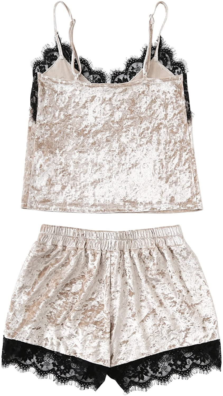 DIDK Women'S Lace Trim V Neck Cami and Shorts Pajama Set Sexy Sleepwear Apparel & Accessories > Clothing > Sleepwear & Loungewear Kylie Max   