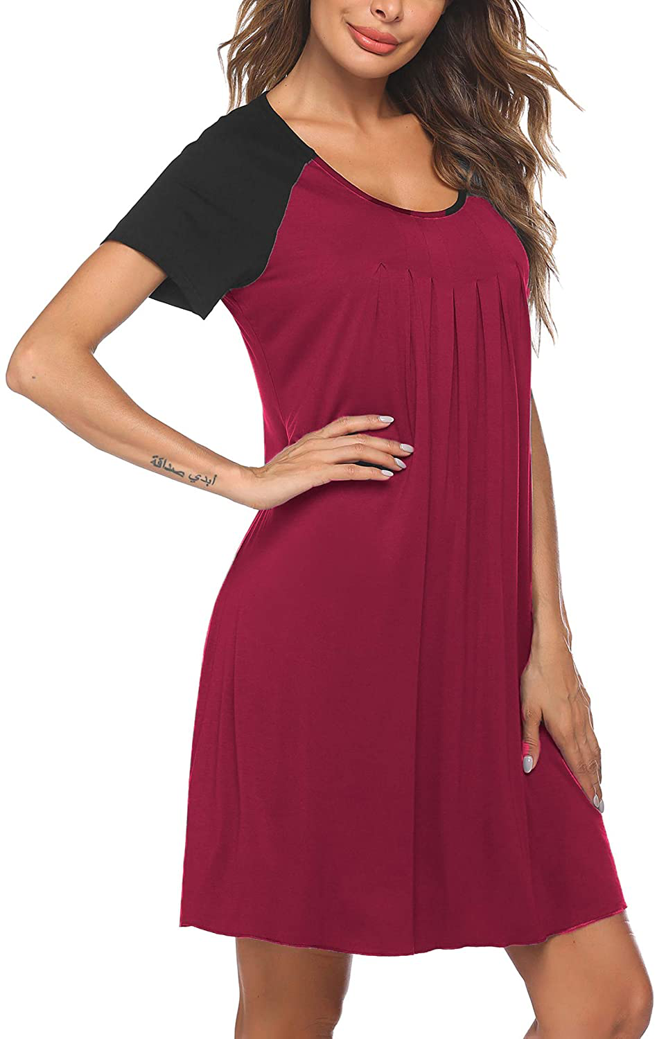 Ekouaer Women'S Nightgown Short Sleeve Sleepwear Comfy Sleep Shirt Pleated Scoopneck Nightshirt S-XXXL Apparel & Accessories > Clothing > Sleepwear & Loungewear > Nightgowns Kylie Max   
