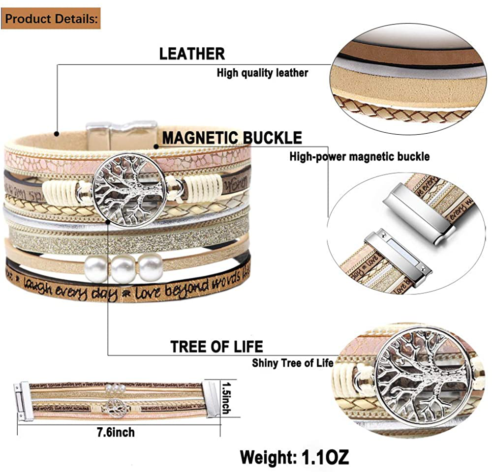 Inspirational Tree of Life Leather Bracelets for Women,Christmas Birthday Jewelry Gifts for Teen Girls Arts & Entertainment > Party & Celebration > Gift Giving Desimtion   