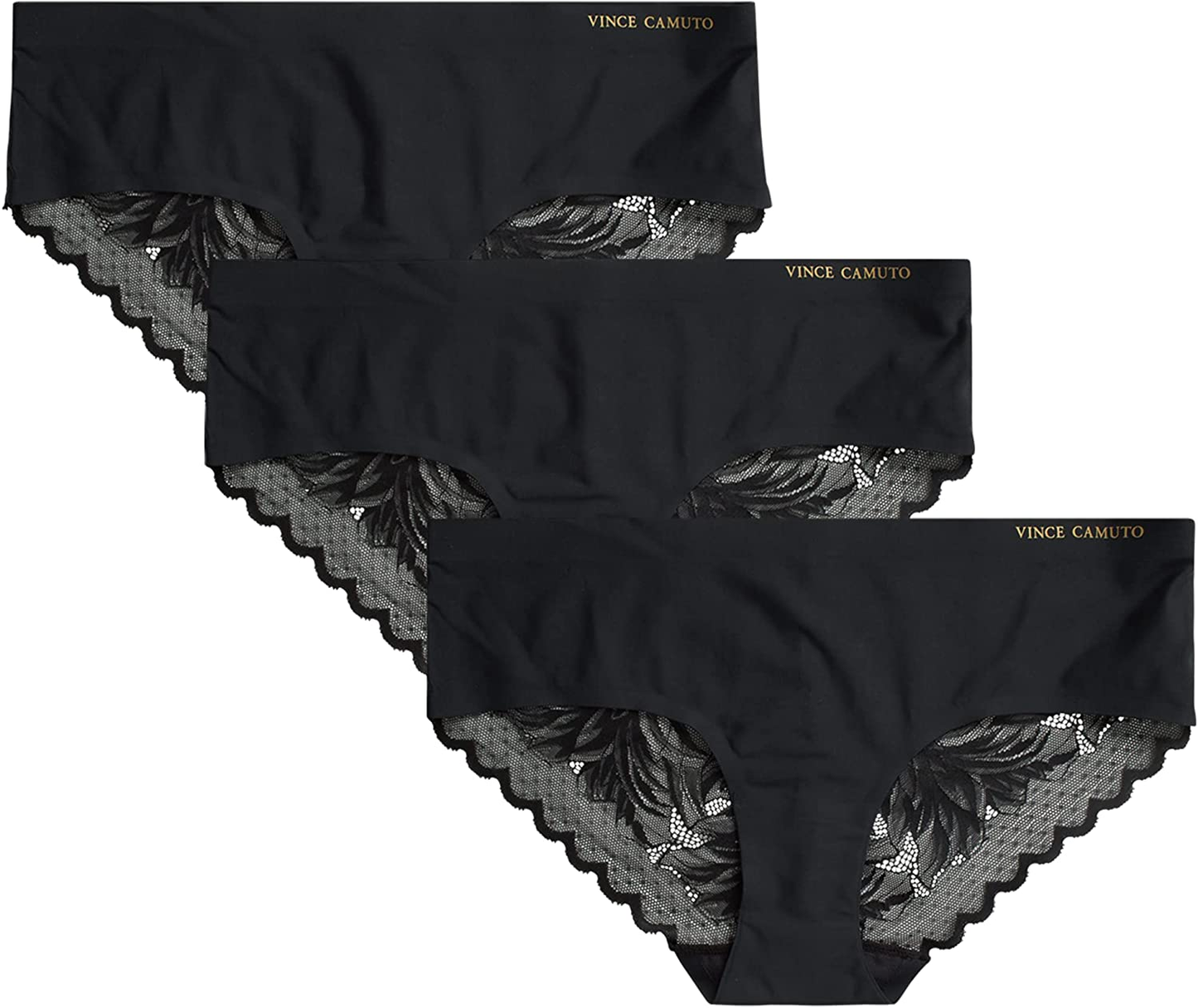 Vince Camuto Women'S No Show Microfiber Hipster Panty Underwear Multi-Pack Apparel & Accessories > Clothing > Underwear & Socks > Underwear Vince Camuto Black/Black/Black X-Large 