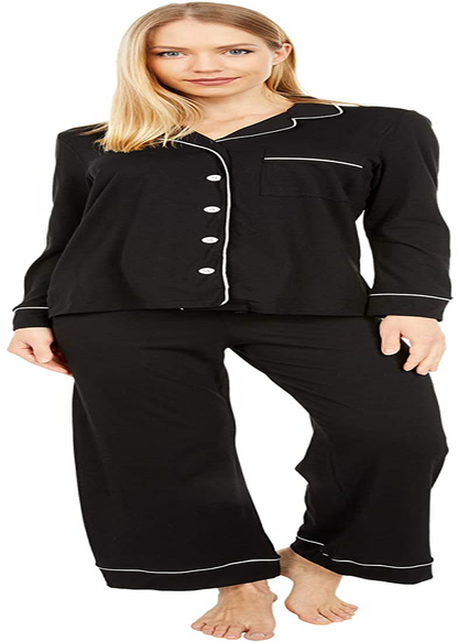 Cosabella Women's Bella Petite Long Sleeve Top & Pants Pajamas Set Apparel & Accessories > Clothing > Sleepwear & Loungewear > Pajamas Cosabella Black/Ivory Small Petite 