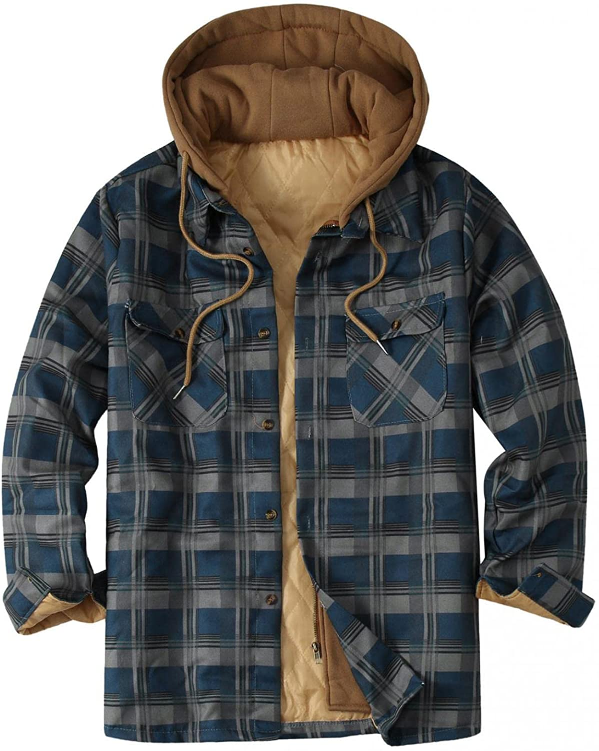 Merthy Mens Big and Tall Berber Lined Flannel Shirts Jacket Casual Long Sleeve Button down Hooded Plaid Parka Coat S-5XL Apparel & Accessories > Clothing > Underwear & Socks > Shapewear Merthy 06 Navy Medium 