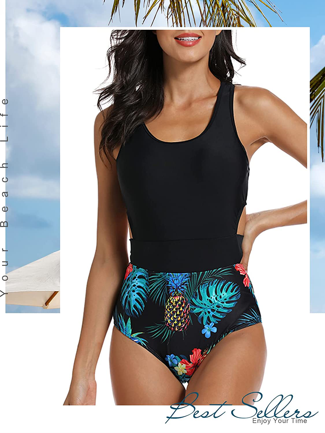 MOLYBELL One Piece Swimsuits for Women High Waisted Bathing Suit Monokini Floral Print Cutout Racerback Zip Up  Kylie Max   