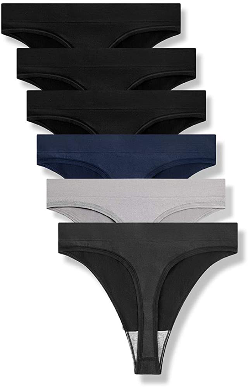 GRANKEE Women's Breathable Seamless Thong Panties No Show Underwear Pack Apparel & Accessories > Clothing > Underwear & Socks > Underwear GRANKEE 3 Black/1 Light Grey/1 Navy/1 Smoky Grey 6 Pack Large 