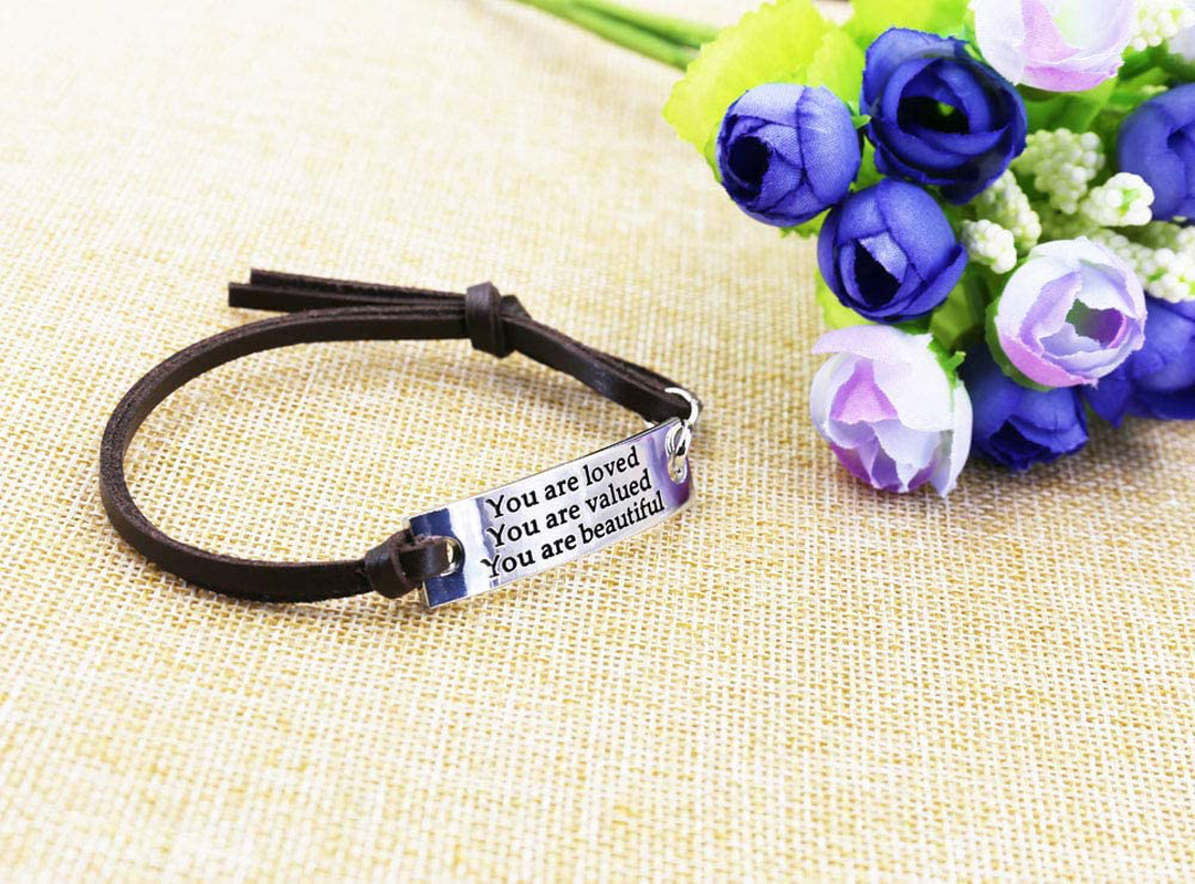 Inspirational Gifts for Women Saying Stamped You are Loved You are Valued You are Beautiful Leather Inspirational Bracelet Arts & Entertainment > Party & Celebration > Gift Giving YOYONY   